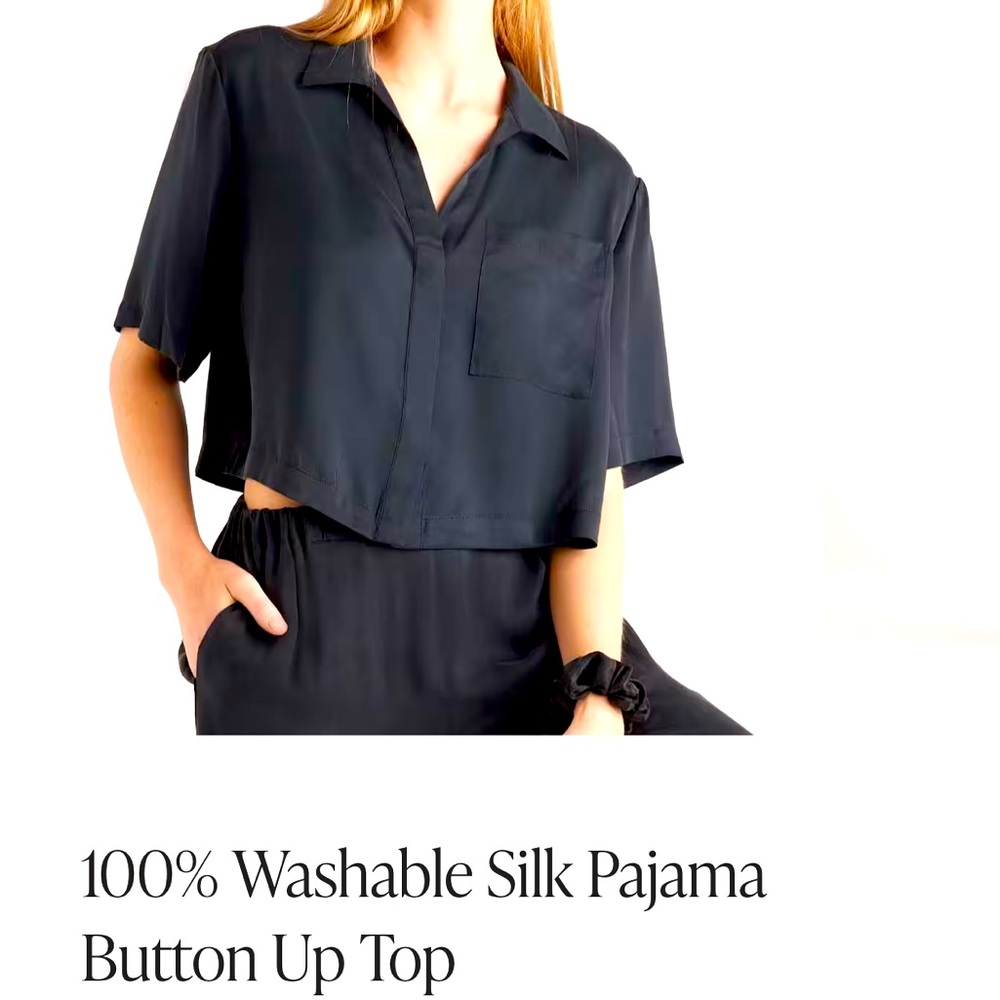 Quince washable silk Pajama Button Up Top - navy